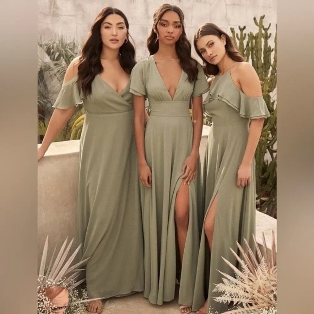 SOLD NWT Lulus Promise Of Love Sage Brush Flutter Sleeve Maxi Dress Size 2X - Picture 6 of 16